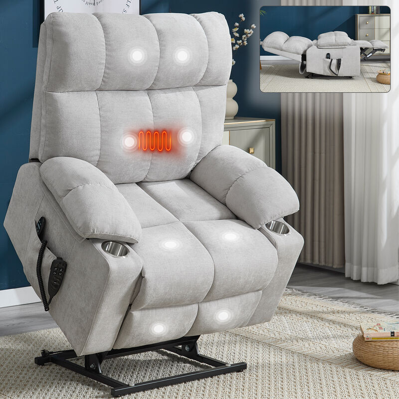 Dual Motor Infinite Position Chenille Power Lift Recliner Chair with Massage and Lumbar Heating