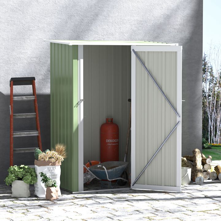 5' x 3' Metal Garden Storage Shed, Patio Tool House Cabinet with Lockable Door for Backyard, Patio, Lawn Green, Garage