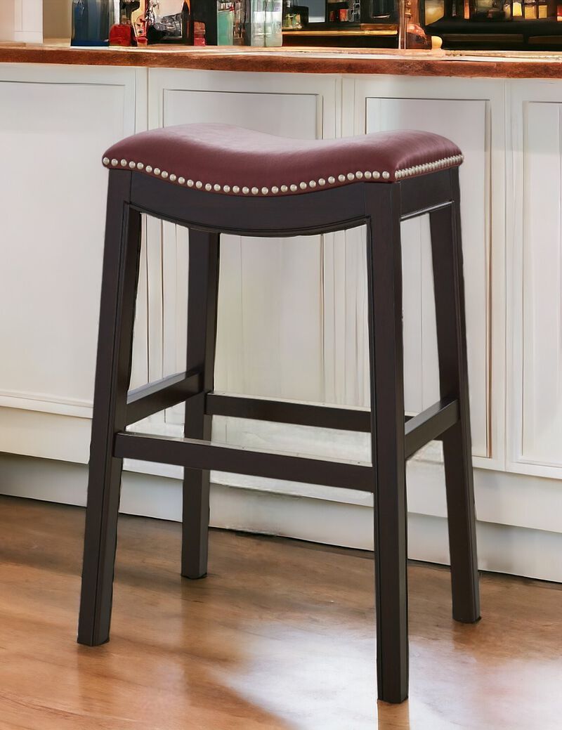 Hivvago 31 Inch Dark Red and Espresso Solid Wood Backless Bar Chair
