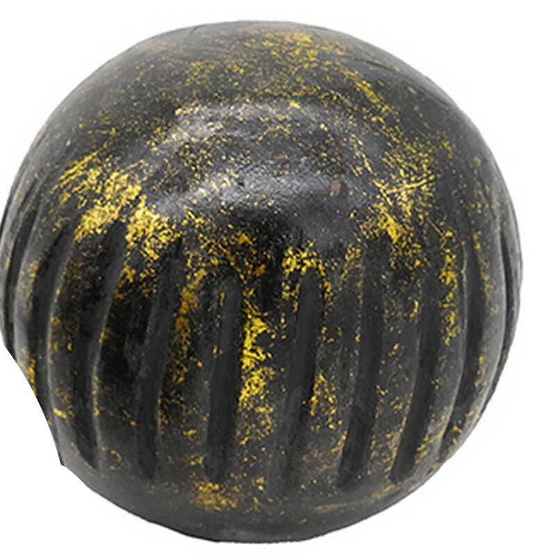 Set of 3 Decorative Tabletop Round Balls, Carved Mango Wood, Black, Yellow - Benzara
