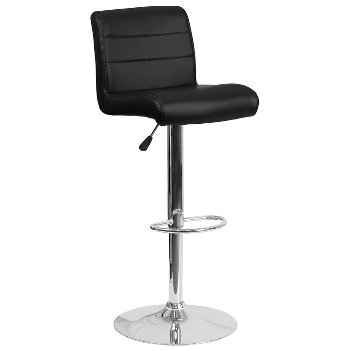 Flash Furniture Contemporary Black Vinyl Adjustable Height Barstool with Rolled Seat and Chrome Base