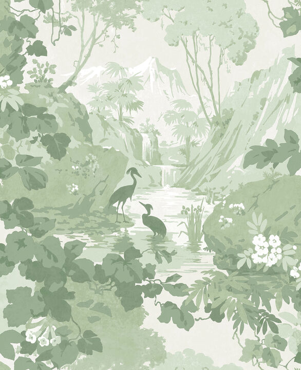 Eden Sage Crane Lagoon Wallpaper