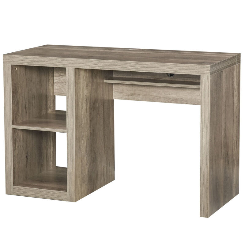 Natural Wood Workspace: Rectangle Computer Desk with Display Shelves