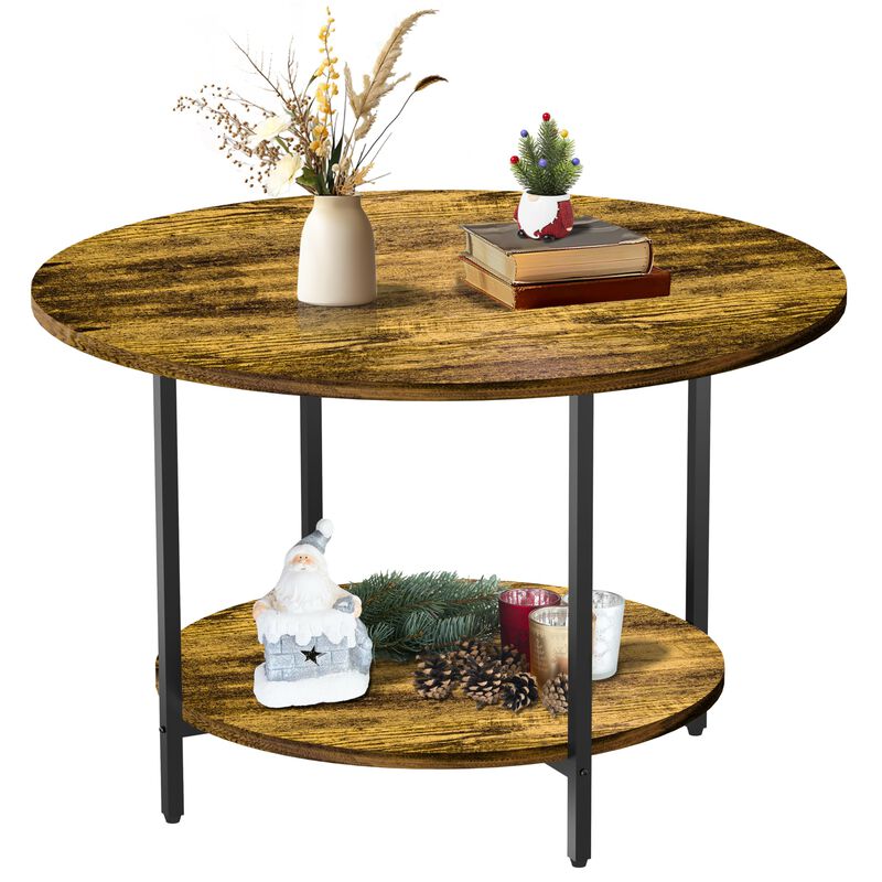 FAMIDGE Round Coffee Table, 27.5"" Small Coffee Tables, 2-Tier Circle Coffee Table with Storage Shelf, Wood Coffee Table Circula