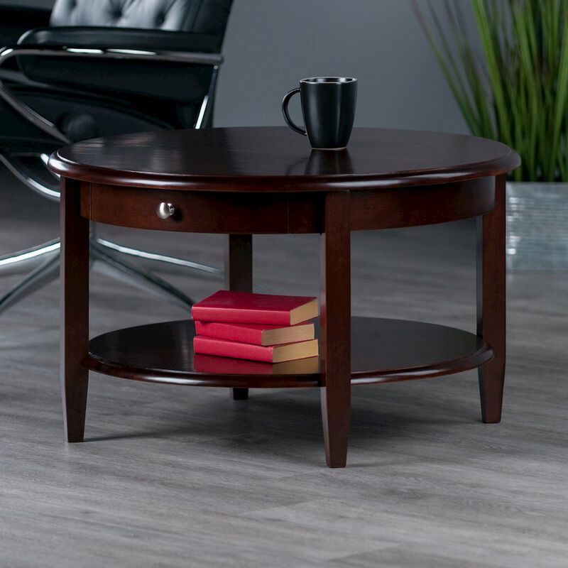 Winsome Wood Concord Round Coffee Table with Drawer and Shelf