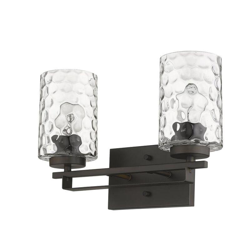Hivvago Bronze Metal and Pebbled Glass Two Light Wall Sconce
