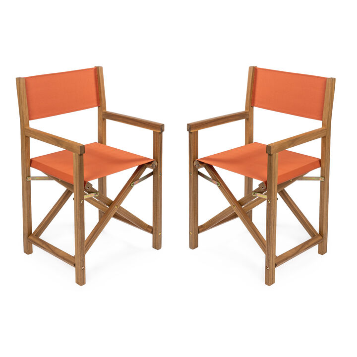 Cukor Classic Vintage Outdoor Acacia Wood Folding Director Chair with Canvas Seat, Beige/Teak Brown (Set of 2)