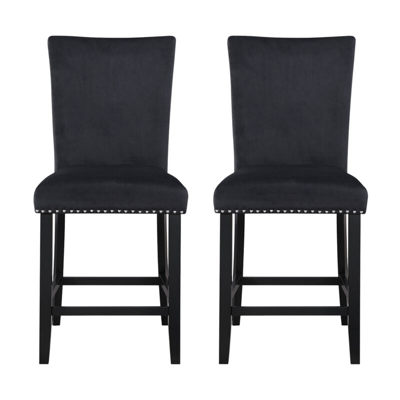 HomeRoots Set of Two 25" Black Wood and Velvet Counter Height Bar Chairs image number 3