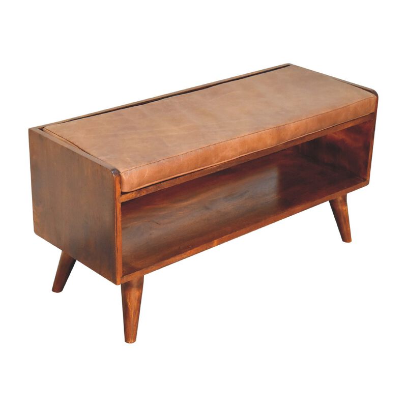 Artisan Furniture Chestnut Bench with Brown Leather Seatpad image number 6