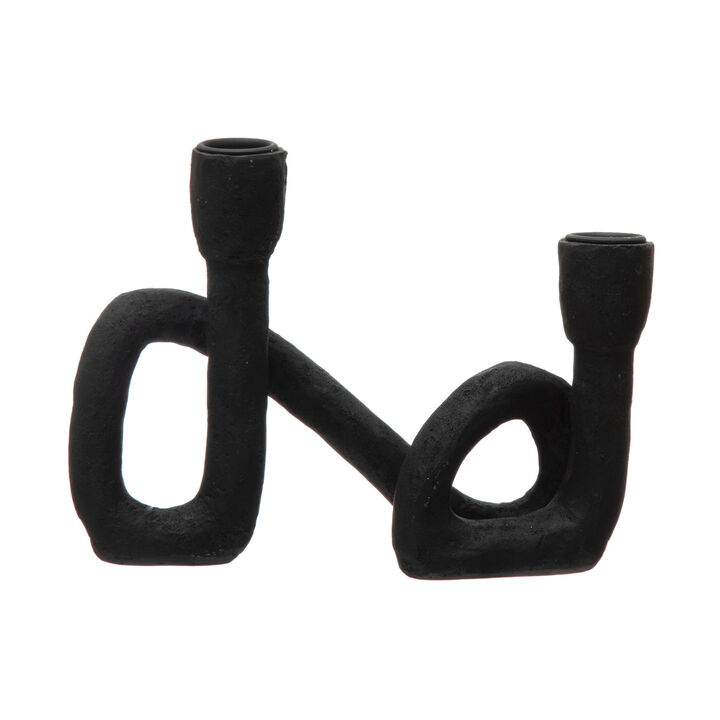 Decorative Resin Double Taper Candle Holder, Black