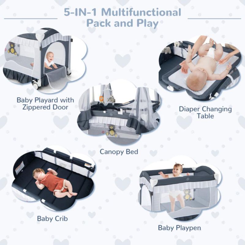 Hivvago Convertible Bassinet with Removable Changing Table and Detachable Mesh Net