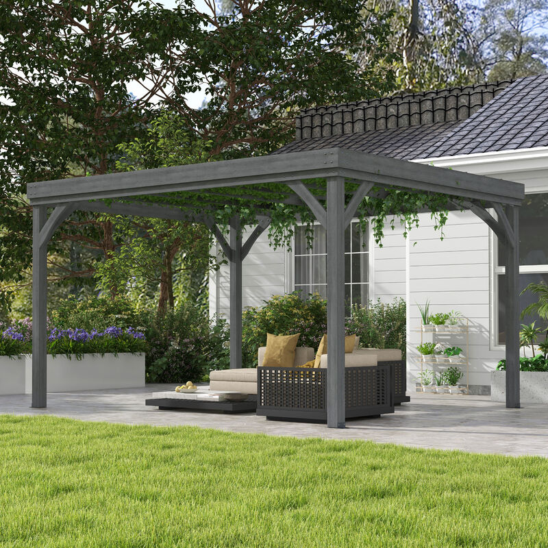 Outsunny 10' x 12' Outdoor Pergola, Wood Gazebo Grape Trellis with Stable Structure and Concrete Anchors, for Climbing Plant Support, Garden, Patio, Backyard, Deck, Gray