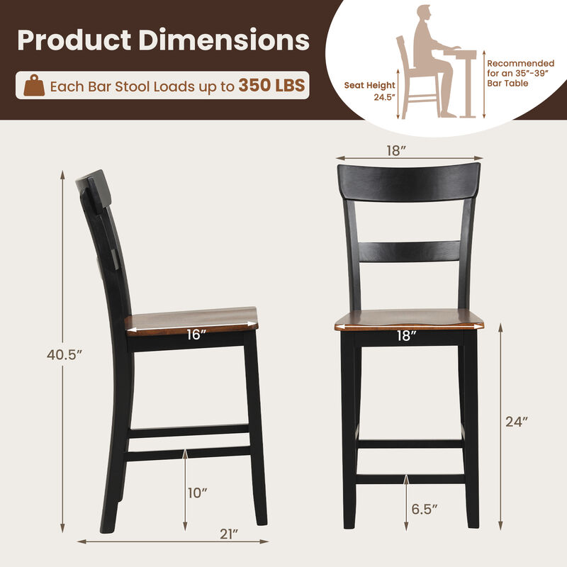 Farmhouse Dining Bar Stool Set of 2 with Solid Rubber Wood Frame image number 3
