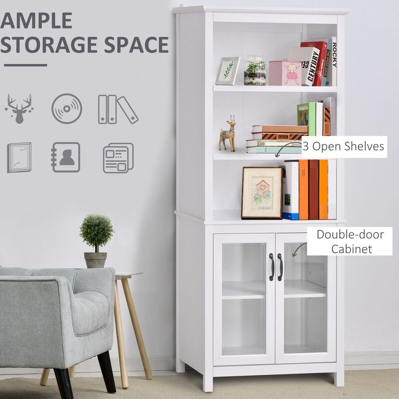 Bookcase, Elegant Bookshelf Cabinet with 3 Open Shelves and Double-Door Cabinet for Home Office, Living Room, Display Cabinet, White image number 4