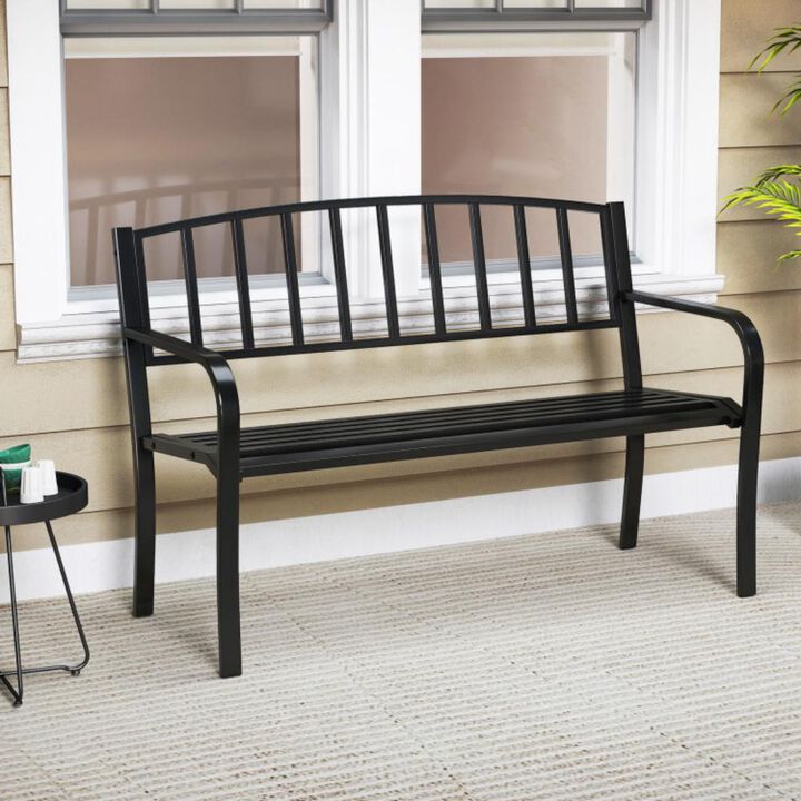 Hivvago 50 Inches Outdoor Garden Bench with Slatted Backrest and Curved Armrests