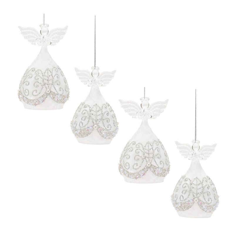 Glass Angel Ornaments with Beaded Detail, Set of 4 for Christmas Tree Styling