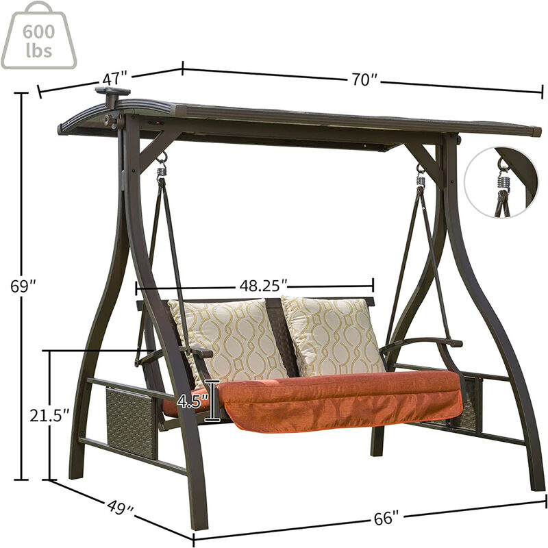 Streamdale Adjustable Canopy Hammock Swing with Solar Light & Cushions image number 4