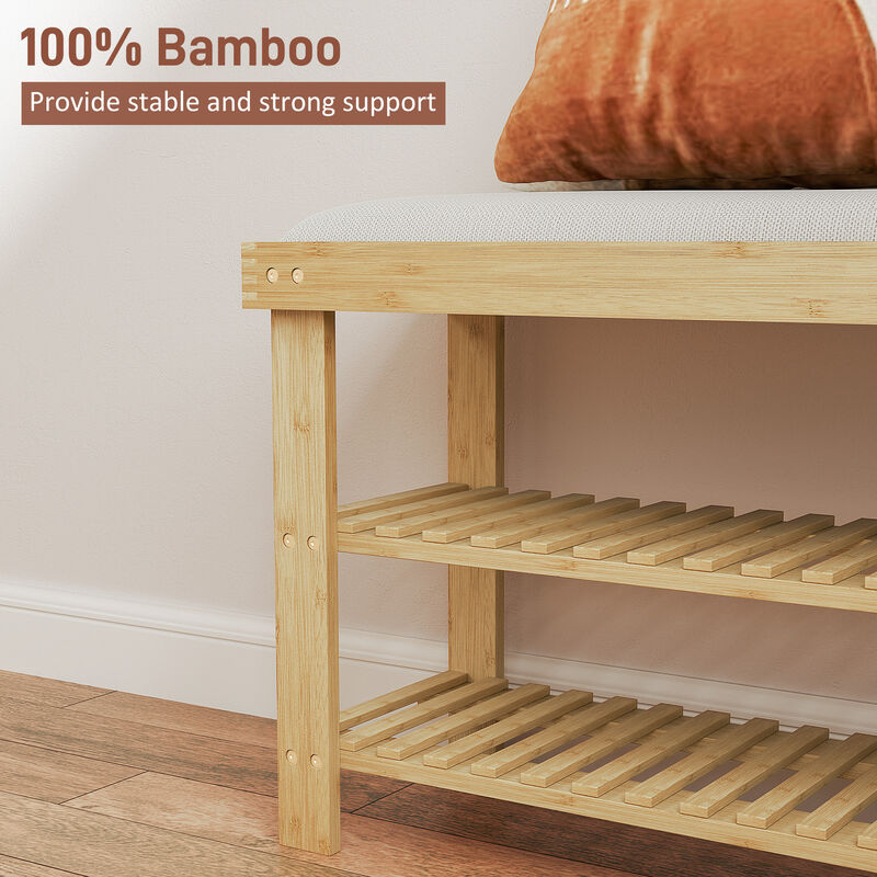 Hivvago Bamboo Shoe Organizer Bench for Entryway image number 5