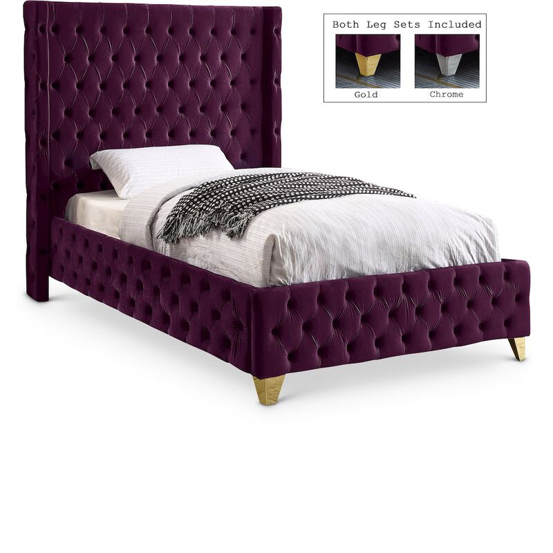 Meridian Furniture Savan Purple Velvet Twin Bed