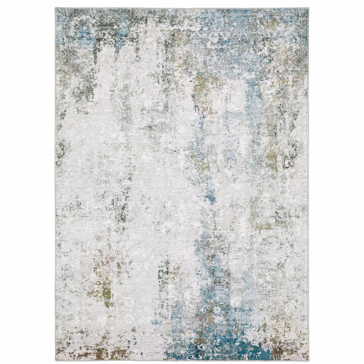 4 X 6 Ivory And Blue Abstract Printed Stain Resistant Non Skid Area Rug