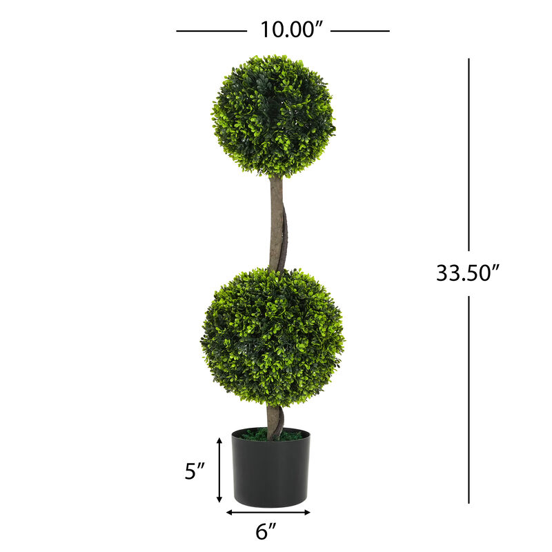 Christopher Knight Home Salta 33.5" Tall Artificial Topiary Boxwood Double Ball Trees with Black Plastic Pot (Set of 2) image number 2