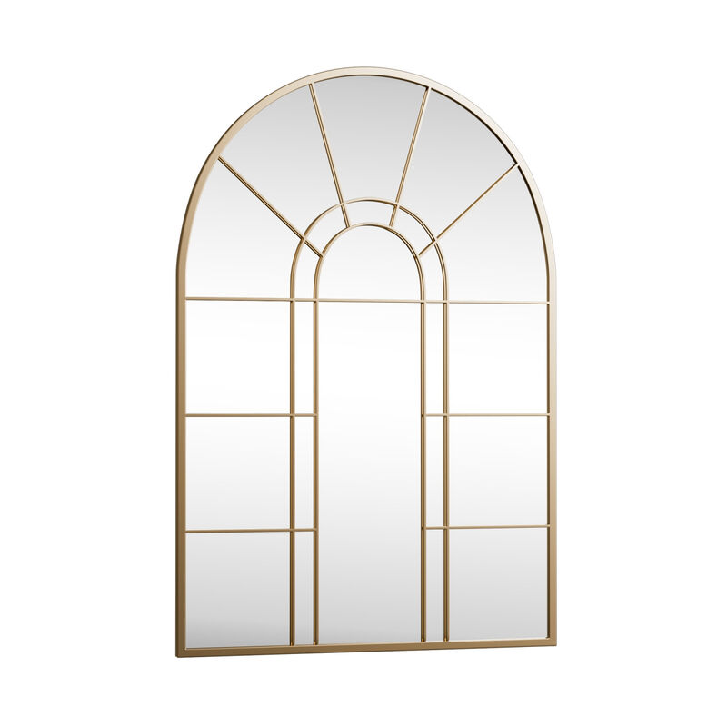 HomeRoots 41" Gold Arch Metal Window Pane Framed Accent Mirror image number 2
