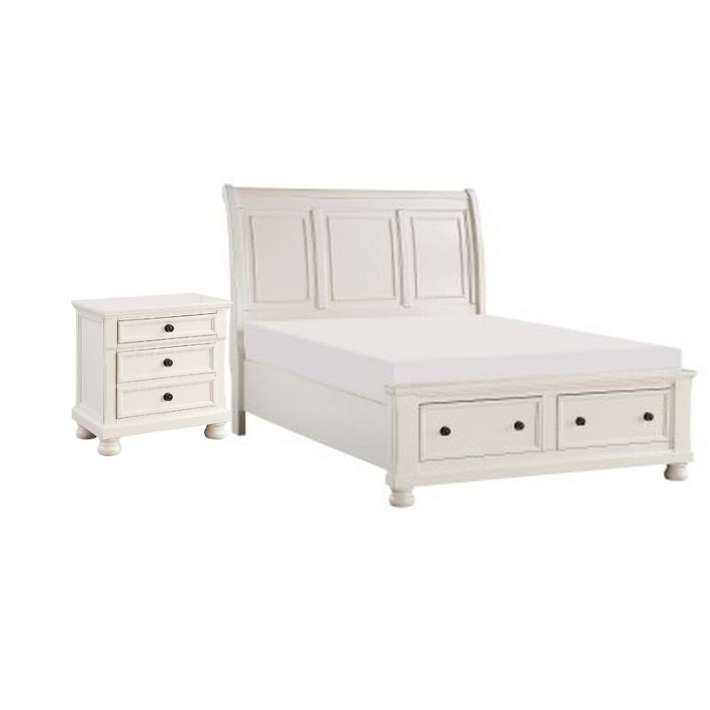 Queen Size Bedroom Set, White Finish, Storage Bed with Drawers, 2-Piece Set with Bed and Nightstand image number 0