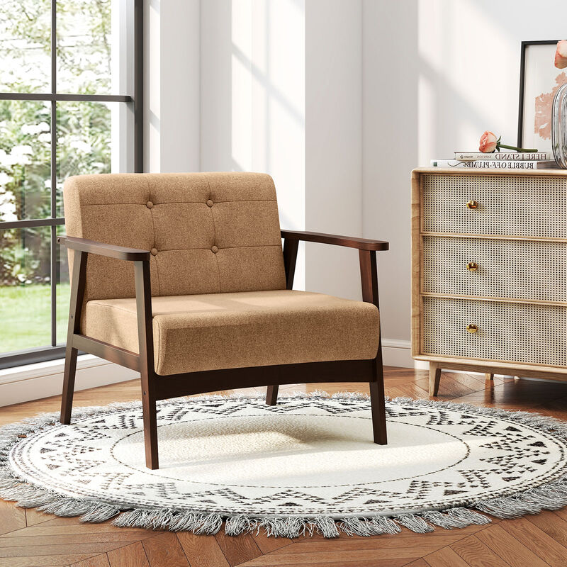 Living Room Accent Chair with Solid Rubber Wood Frame and Comfortable Armrests image number 7