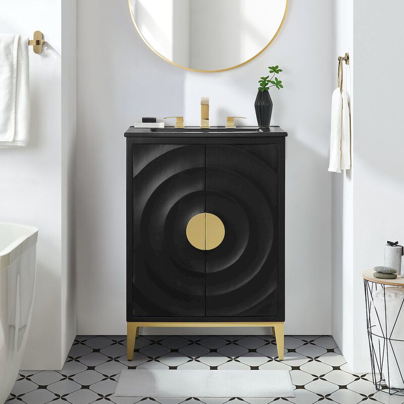 Modway Beau 24 Inch Wood Bathroom Vanity Cabinet in Black Black image number 9