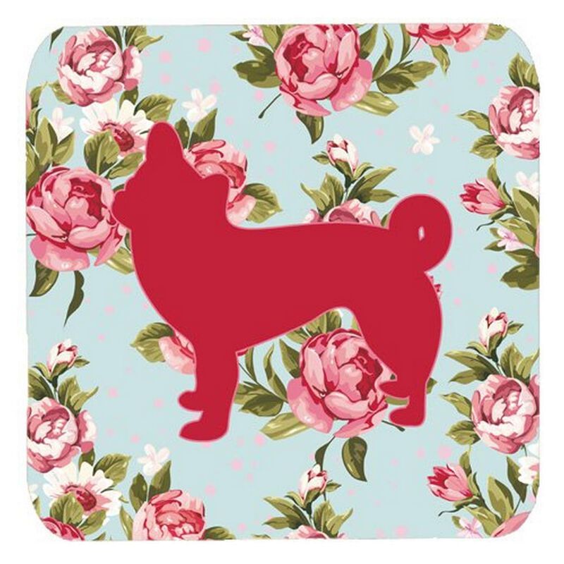 Caroline's Treasures BB1068-RS-BU-FC Chihuahua Shabby Chic Blue Roses Foam Coasters (Set of 4), 3.5 H x 3.5 W, Multicolor