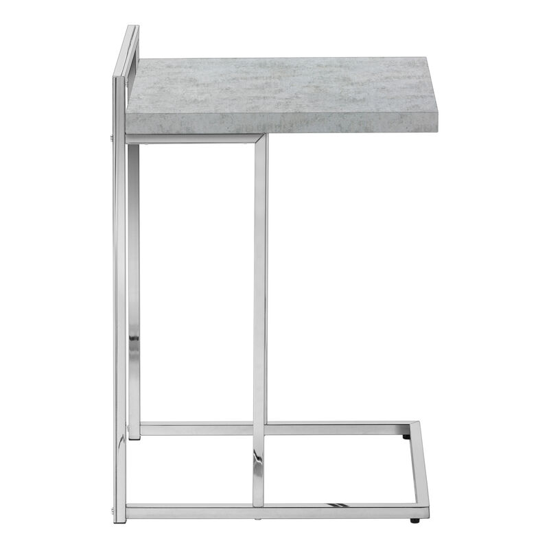 Monarch Specialties I 3639 Accent Table, C-shaped, End, Side, Snack, Living Room, Bedroom, Metal, Laminate, Grey, Chrome, Contemporary, Modern