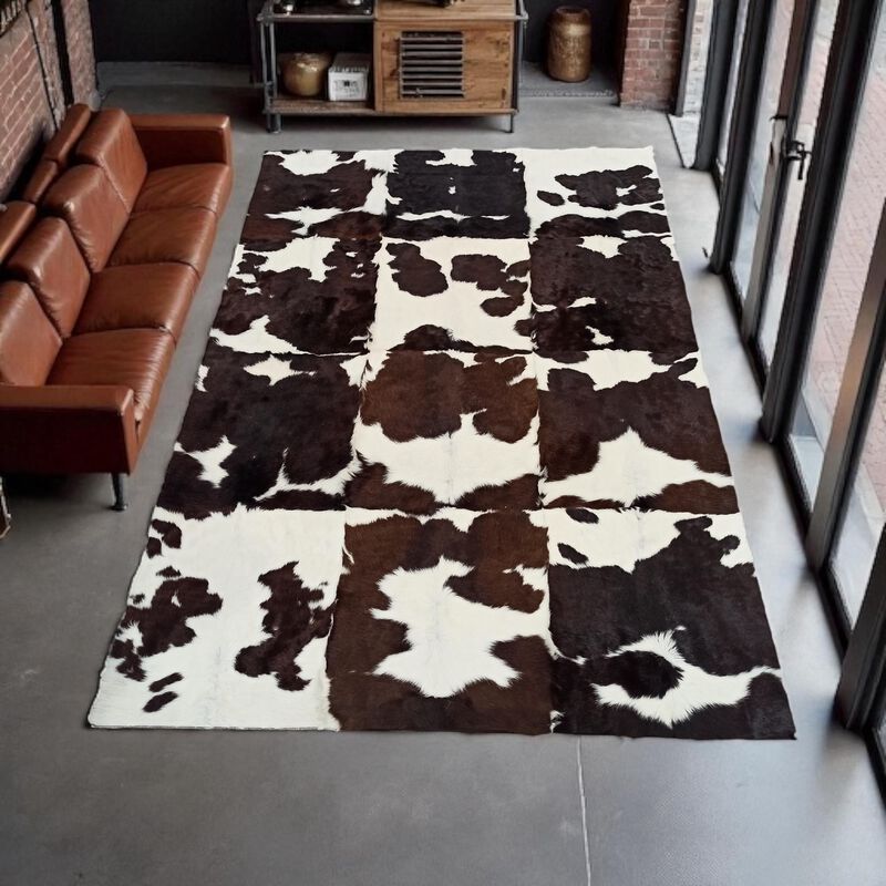 Brown and White Patchwork Cowhide Rug image number 4