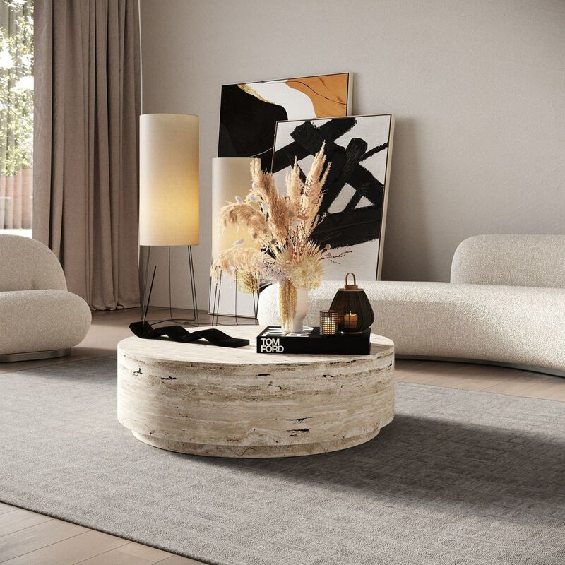 Round Travertine-Inspired Coffee Table | Oroa Modern Roma image number 5