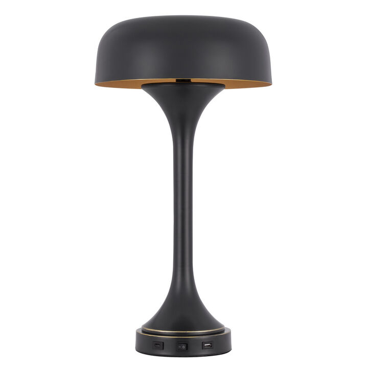 HomeRoots 22" Black Metal Two Light Novelty USB Table Lamp With Black Dome Shade