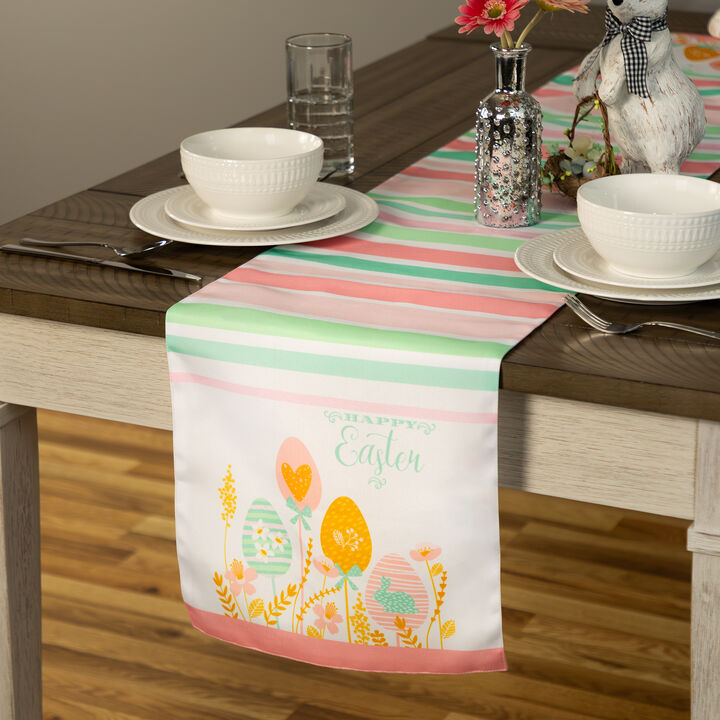 72" Pastel "Happy Easter" Striped Table Runner