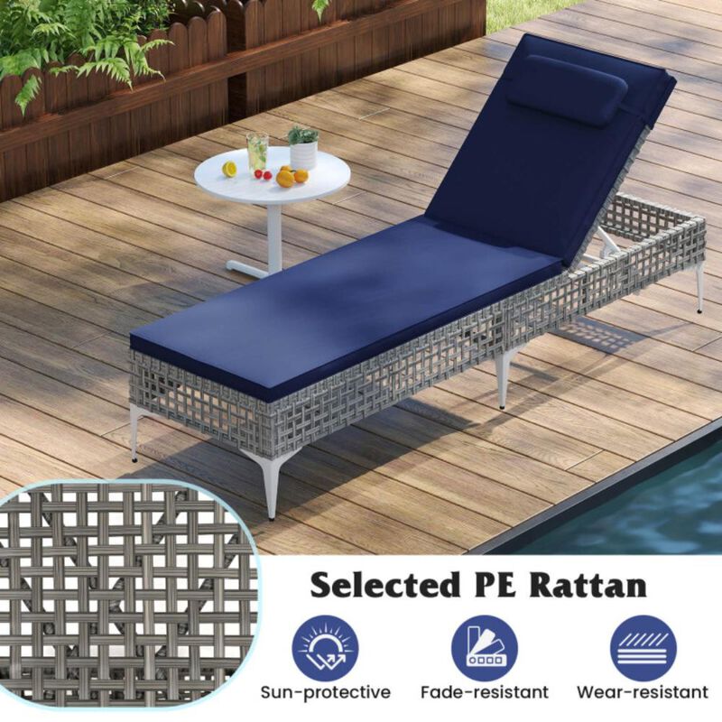 Hivvago Patio Chaise Lounge Chair with 6-Level Adjustable Backrest and Headrest for Poolside