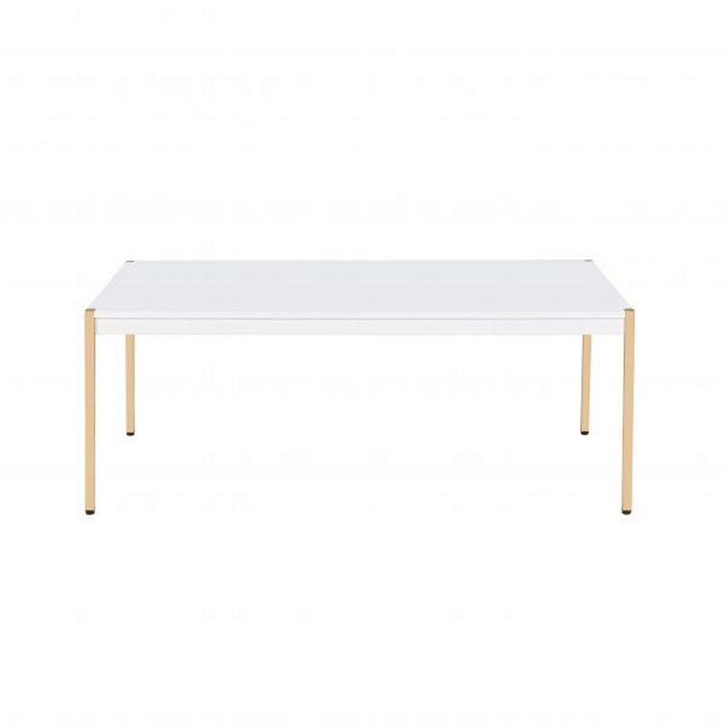 Coffee Table with Metal Tube Legs, White and Gold