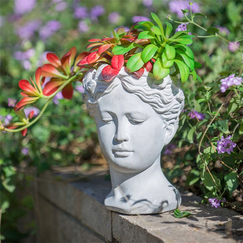 Clihome Outdoor Home Garden Decor Greek Style Cement Head Planter image number 4