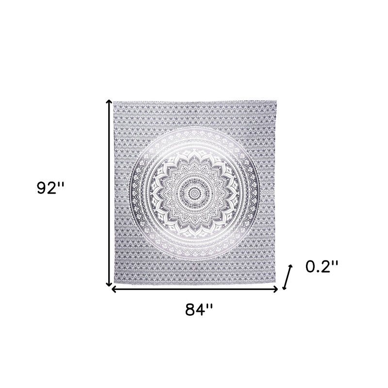 HomeRoots 92" X 84" Gray And White Mandala Cotton Hanging Tapestry image number 3