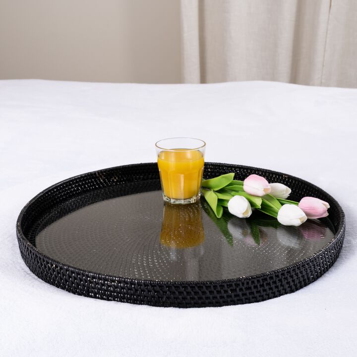 Saboga Home&trade; Round Serving-Ottoman Tray with Glass Insert