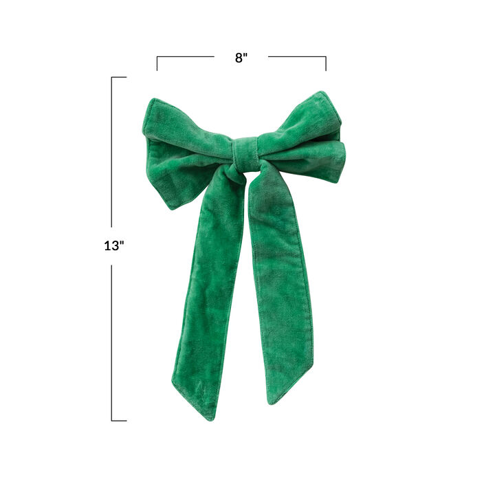 Velvet Cotton Bow Clip in Kelly Green