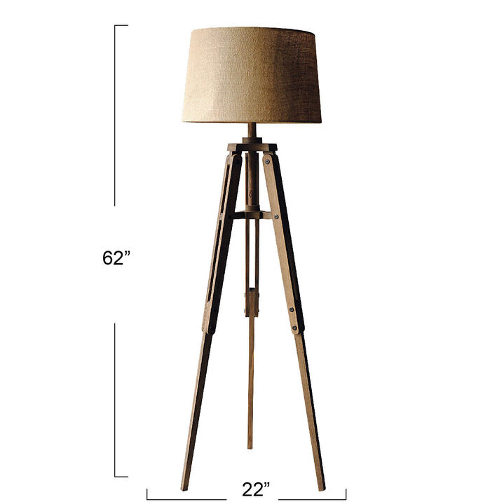 Mariner Wood Tripod Lamp for Room, Brown and Natural