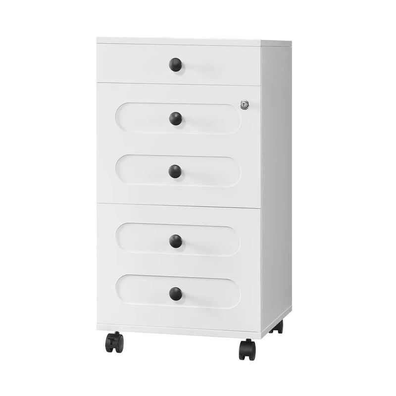 Farmhouse Rolling File Cabinet with Lock and 3 Storage Drawers-White image number 0