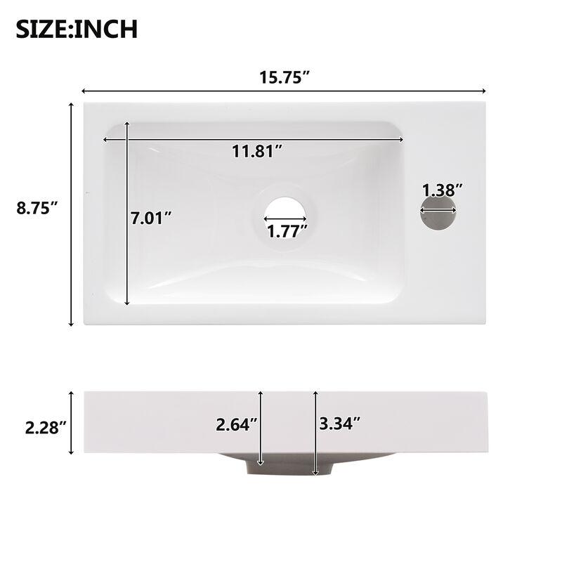 Whisen 15.75" Bathroom Vanity with Reversible Resin Sink, MDF Cabinet with Adjustable Shelf and Push-to-Open Door