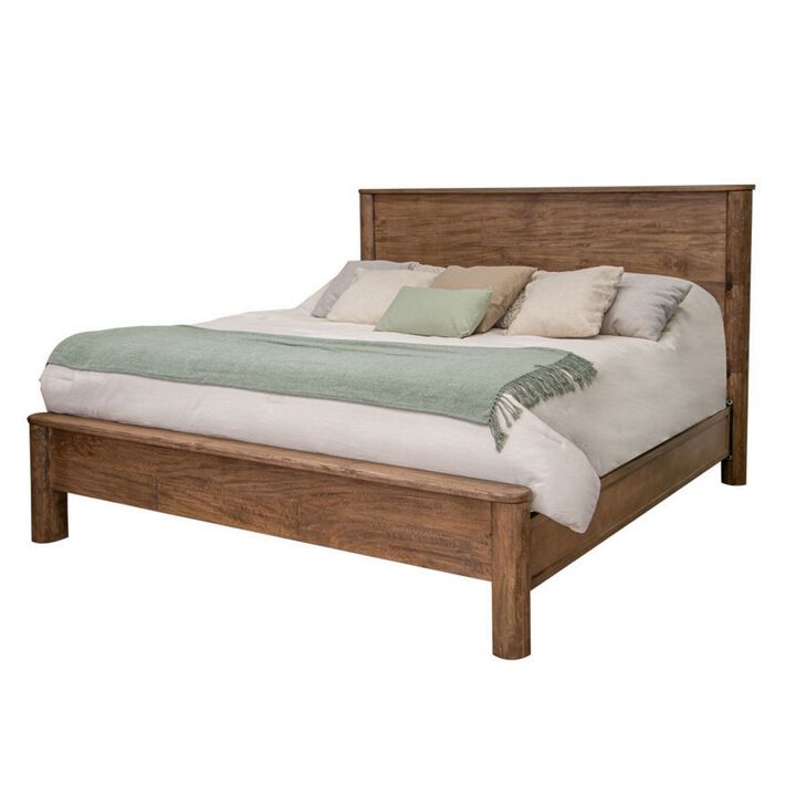 Olum King Size Bed, Mango Wood, Grain Details, Rounded Edges, Rustic Brown