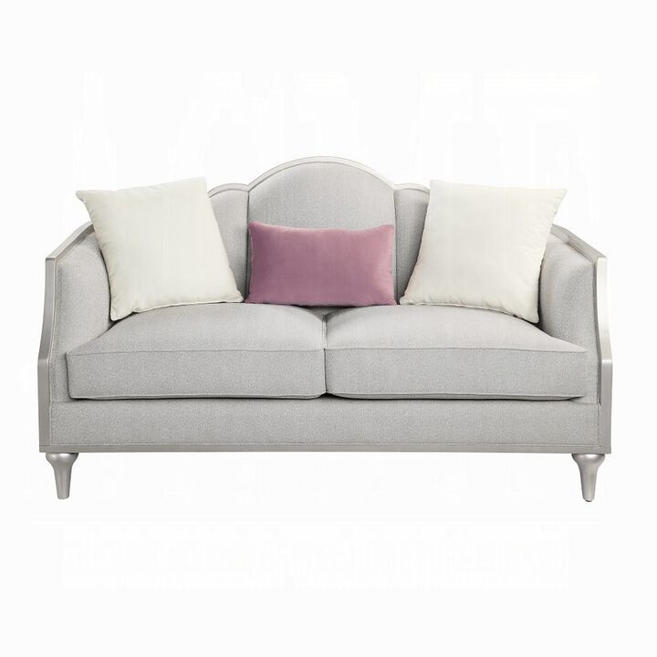 Kyna Loveseat, 3 Pillows, 66 Inch Champagne Wood Frame and Beige Linen - Benzara - Benzara