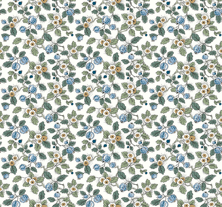 Framboise Blue Berry Vines Wallpaper