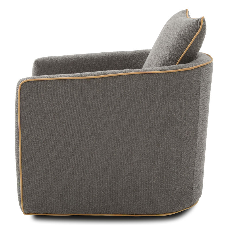 Merax Modern 360&deg; Swivel Boucl&eacute; Accent Chair with Curved Piped Arms & Matching Pillow image number 3