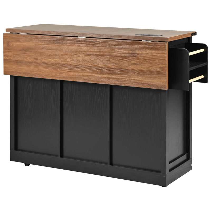Merax Farmhouse Kitchen Island with Power Outlet