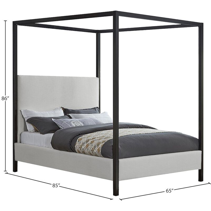 Meridian Furniture James Cream Linen Textured Fabric Queen Bed